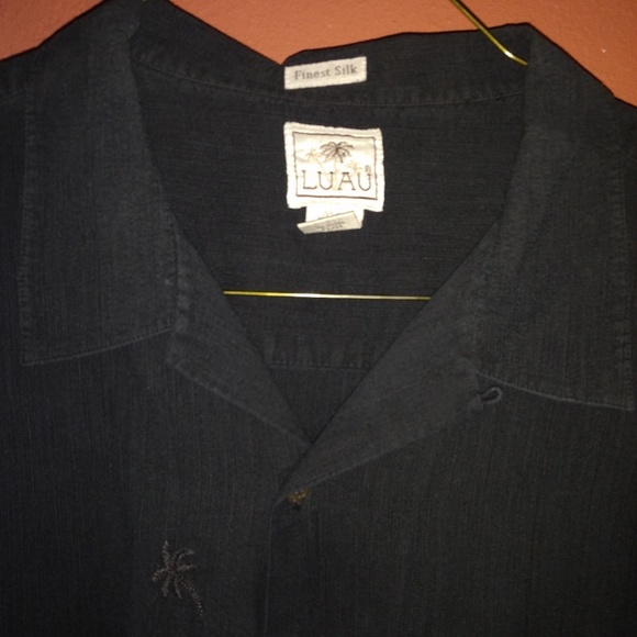 Men's navy silk button up shirt - Picture 2 of 5